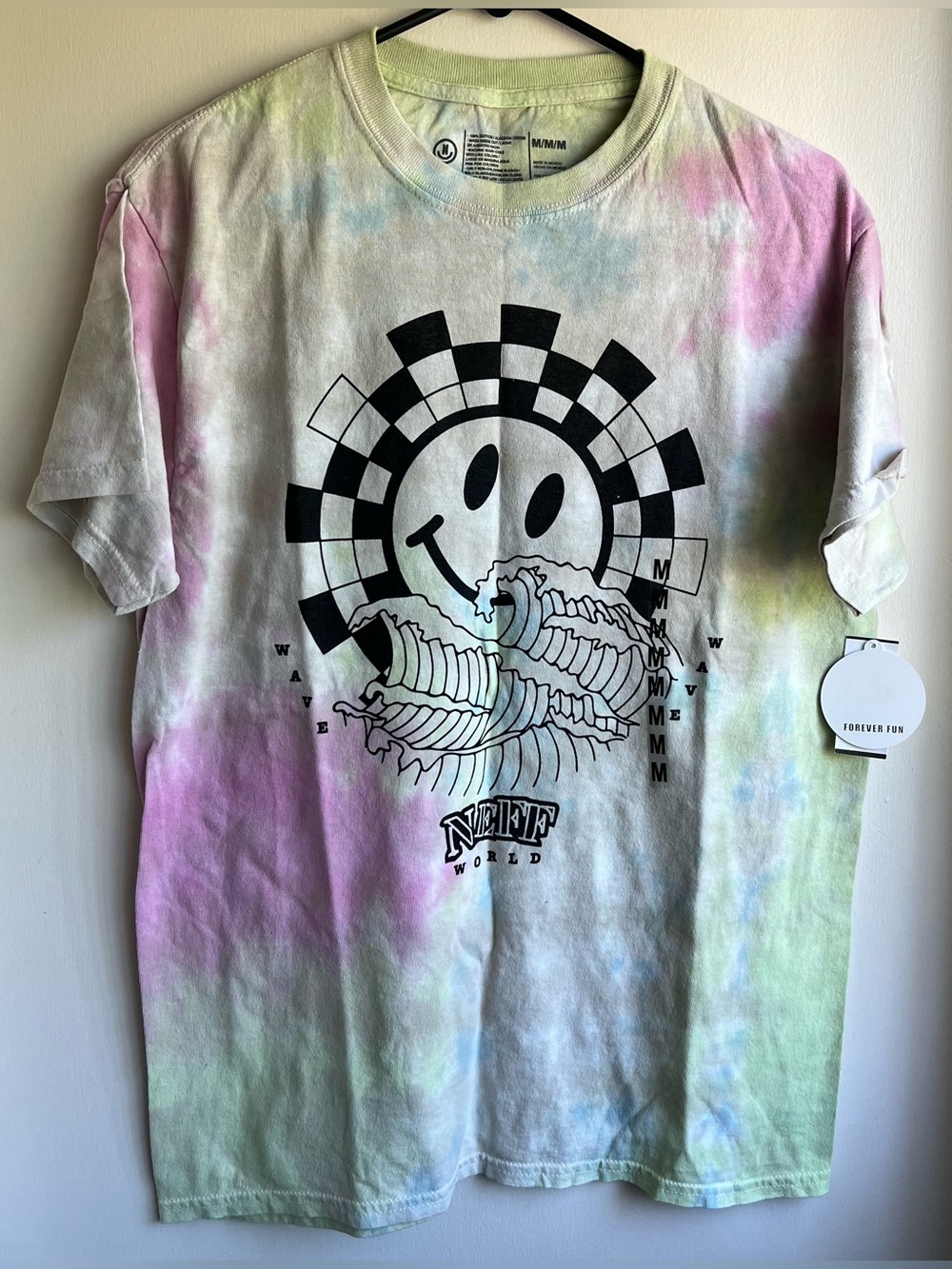 Neff Pastel Tie-Dye Kids Tee with Black Smiley Wave Graphic